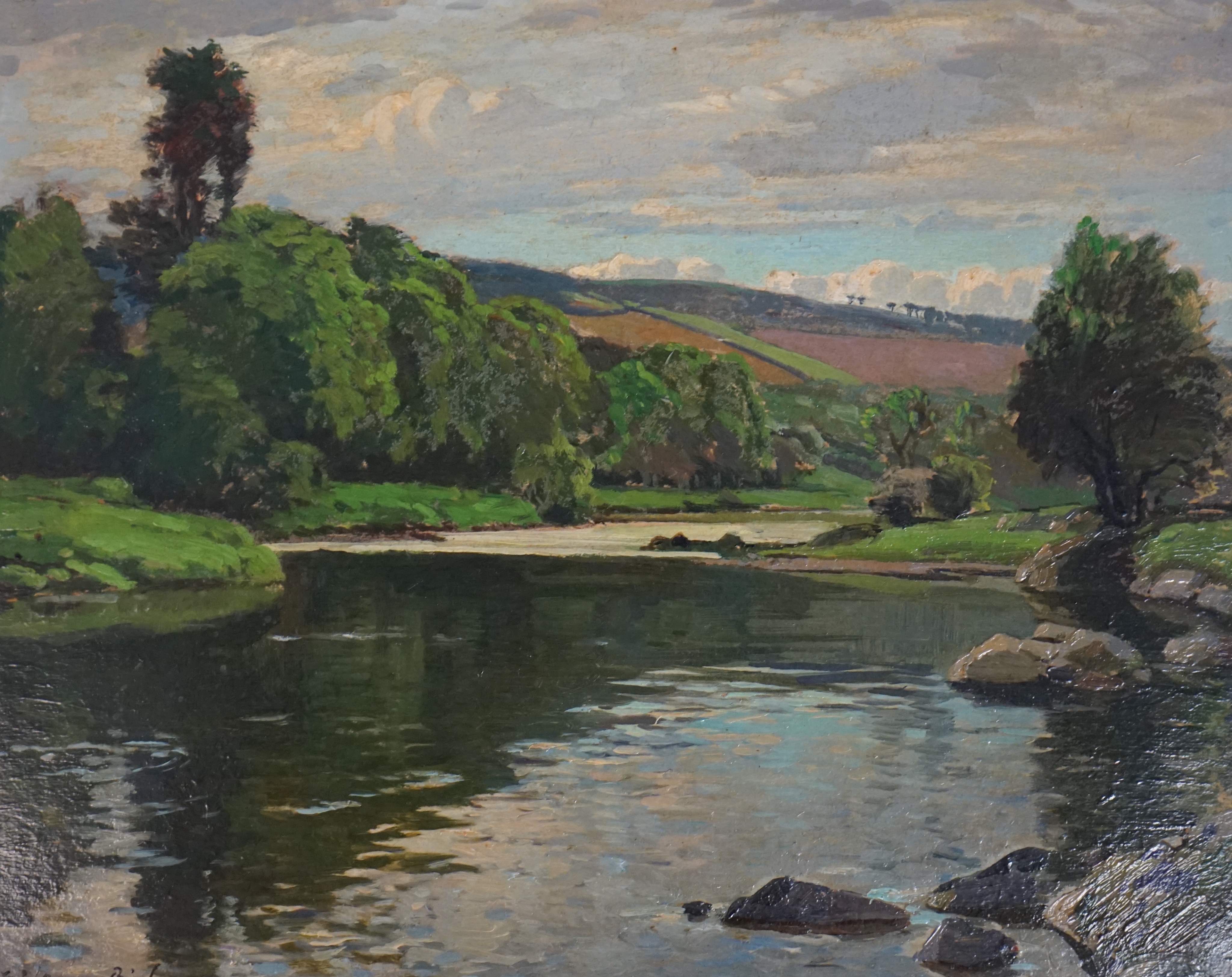 Samuel John Lamorna Birch (1869-1955), Devonshire River Landscape, oil on board, 32 x 39cm